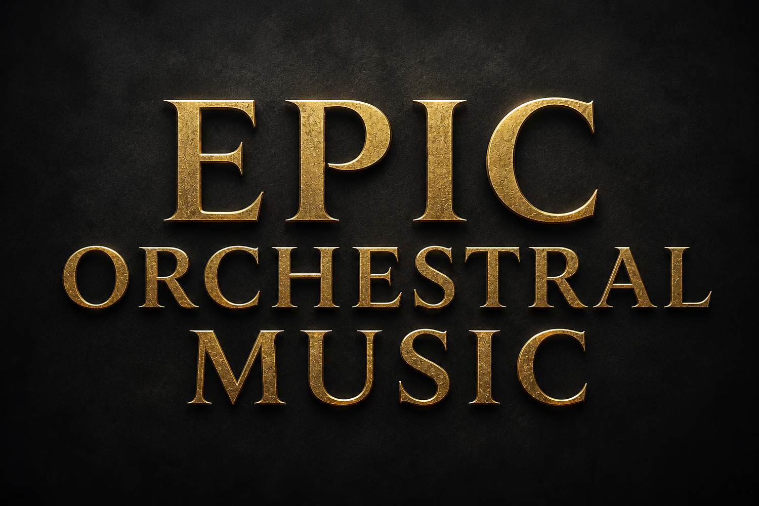 Epic Orchestral Music in large gold lettering with a black background.