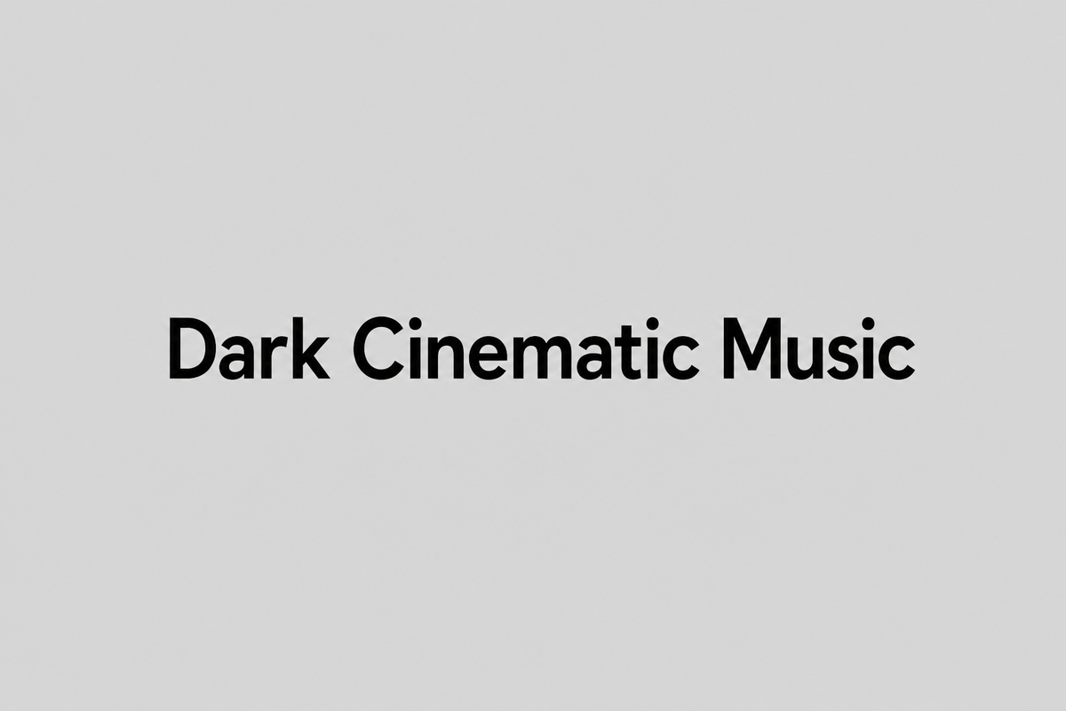 Dark Cinematic Music written in large black lettering with a light grey background.