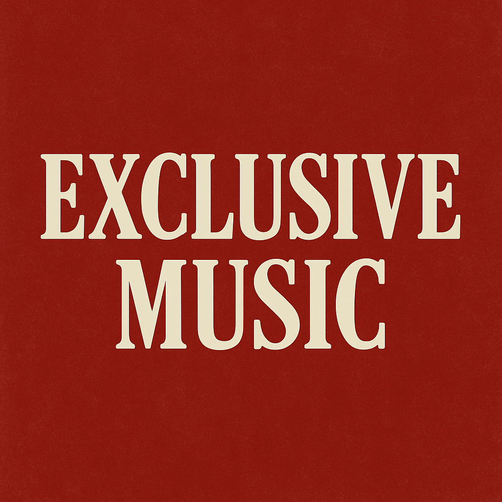 Text 'EXCLUSIVE MUSIC' on a red background